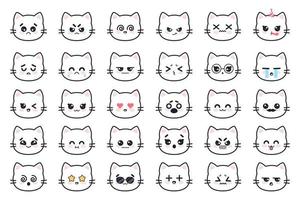 kawaii katten. wit pot hoofd anime avatars met divers emoties angst, huilen en woede, apathie en dood, vreugde en verrassing manga vector reeks