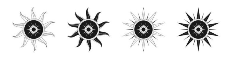 abstract hemel- zon vector illustratie set. Boheems mysticus symbool barsten zon stralen. magie talisman, antiek tribal stijl, boho, tatoeëren, kunst afdrukken, tarot
