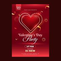 Valentijnsdag dag partij folder ontwerp met evenement details in rood kleur. vector