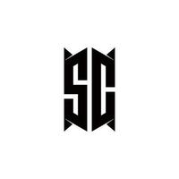 sc logo monogram met schild vorm ontwerpen sjabloon vector