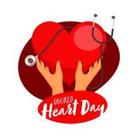 menselijk hand- Holding rood hart met stethoscoop Aan wit achtergrond voor wereld hart dag. vector