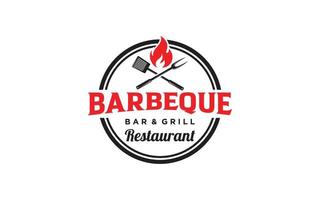 brand vlam wijnoogst retro bbq grill, barbecue, barbecue etiket postzegel logo ontwerp sjabloon vector