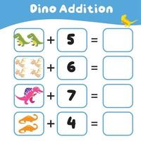 dinosaurussen thema wiskunde spel werkblad. wiskundig werkzaamheid voor kinderen. leerzaam afdrukbare wiskunde vel. vector het dossier.