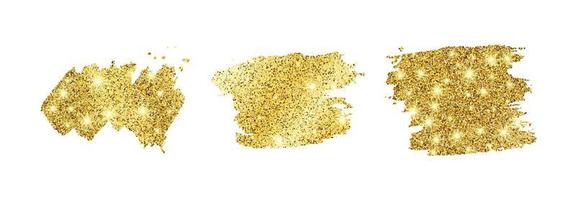 reeks van drie gouden glinsterende uitstrijkjes Aan een wit achtergrond. achtergrond met goud sparkles en schitteren effect. leeg ruimte voor uw tekst. vector illustratie