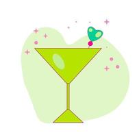 groen glas van martini met hart. zomer humeur. vector