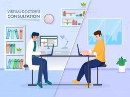 online overleg concept gebaseerd poster ontwerp met geduldig hebben video telefoontje naar virtueel dokter van laptop. vector