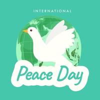 Internationale vrede dag poster ontwerp met duif vogel en aarde wereldbol Aan groen achtergrond. vector