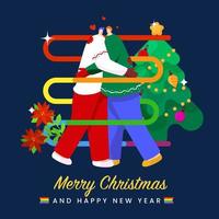 illustratie van tekenfilm homo paar knuffelen elk andere met decoratief Kerstmis boom Aan de gelegenheid van vrolijk Kerstmis gelukkig nieuw jaar. vector