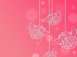 tekening roos bloemen hangen Aan roze bokeh vervagen achtergrond. vector