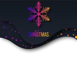 helling vrolijk Kerstmis tekst met sneeuwvlok en sterren Aan papier besnoeiing zwart en wit achtergrond. vector