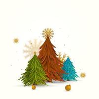 kleurrijk Kerstmis boom met gouden sneeuwvlokken en kerstballen Aan wit achtergrond. vector