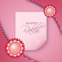 gelukkig rakhi doopvont Aan roze papier krullen met glanzend rakhi's versierd achtergrond. vector
