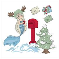 meermin mail vrolijk Kerstmis nieuw jaar vector illustratie reeks