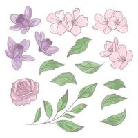 bloemen en bladeren bloemen klem kunst vector illustratie reeks