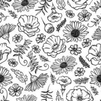 bloem schetsen monochroom naadloos patroon vector illustratie