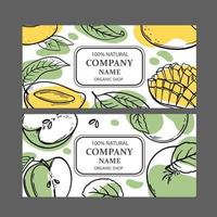 mango groen appel etiketten ontwerp schetsen vector illustratie reeks
