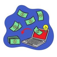 vliegend dollars en laptop online e-commerce over- internet vector