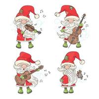 vier de kerstman vrolijk Kerstmis musicus vector illustratie reeks