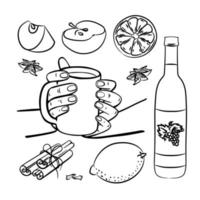 overwogen wijn specerijen en fruit Kerstmis vector illustratie reeks