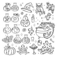 halloween hekserij monochroom schetsen vector verzameling