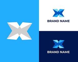 abstract brief X 3d origami stijl logo sjabloon vector
