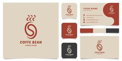 eenvoudig en minimalistisch logo voor warme koffiebonen met sjabloon voor visitekaartjes vector
