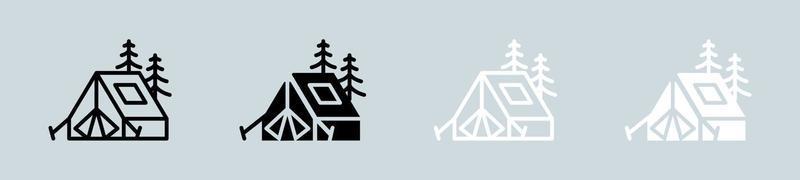 tent icoon reeks in zwart en wit. camping tekens vector illustratie.