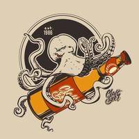 concept voor ambacht bier, een Octopus verpakt in de omgeving van een fles. vector clip art