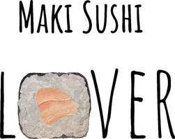 waterverf Aziatisch voedsel sushi reeks met Zalm, komkommer en Tamago in houten eetstokjes. vector