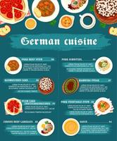 Duitse keuken restaurant voedsel menu vector bladzijde