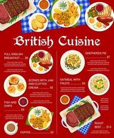 Brits keuken voedsel maaltijden menu bladzijde sjabloon vector