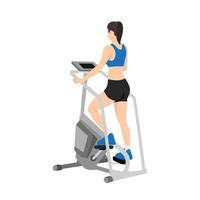 vrouw karakter aan het doen cardio, trap meester of trap molen oefening. vlak vector illustratie