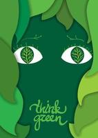 moeder natuur, vrouw samengesteld van groen bladeren. schoonschrift uitdrukking denken groente. papier besnoeiing uit illustratie vector