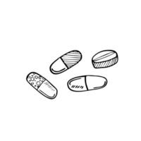 voorschrift verdovende middelen en geneeskunde tekening, hand- getrokken vector tekening illustratie van divers geneeskunde tablets en drug pillen voor medisch doeleinden, geïsoleerd Aan wit achtergrond.