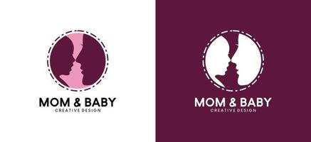mam en baby silhouet vector illustratie logo ontwerp in dots
