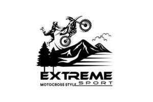 motorcross logo ontwerp, vrije stijl motorcross extreem sport met berg natuur concept vector