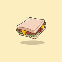schattig tekenfilm belegd broodje vector