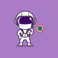 schattig tekenfilm astronaut in medisch masker vector
