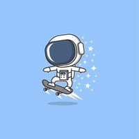 schattig tekenfilm astronaut spelen skateboard vector