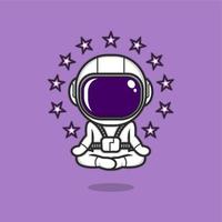 schattig tekenfilm astronaut mediteren yoga stijl vector