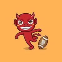 schattig tekenfilm duivel spelen rugby vector