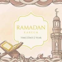 hand getekend ramadan kareem met islamitische versiering vector