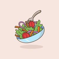 schattig tekenfilm voedsel groente salade vector