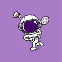 schattig tekenfilm astronaut spelen badminton vector