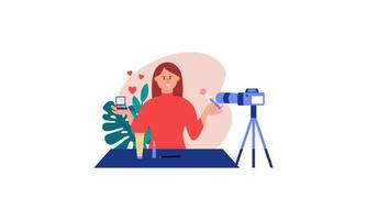 schoonheid blogger opname bedenken zelfstudie video voor haar vlog illustratie vector