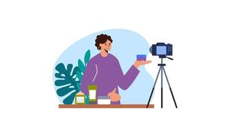 schoonheid blogger opname bedenken zelfstudie video voor haar vlog illustratie vector