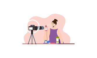 schoonheid blogger opname bedenken zelfstudie video voor haar vlog illustratie vector