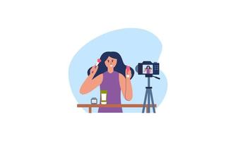 schoonheid blogger opname bedenken zelfstudie video voor haar vlog illustratie vector