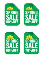 voorjaar uitverkoop groen stickers set. uitverkoop 50, 55, 60, 70 procent uit vector