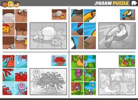 decoupeerzaag puzzel spel reeks met tekenfilm dieren vector